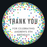 Colourful Birthday Party Thank You Stickers<br><div class="desc">Colourful Birthday Party Thank You Stickers with personalised text and colourful confetti of red,  blue,  green,  yellow and orange around the edge</div>