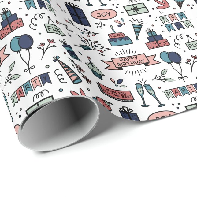 Colourful Birthday Pattern Wrapping Paper (Roll Corner)