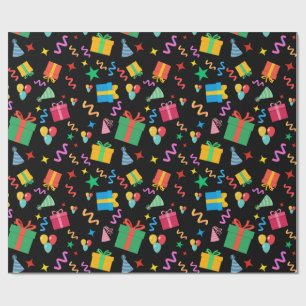 Colourful Birthday Presents Party Hats Confetti Wrapping Paper
