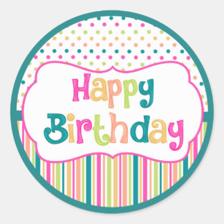 Colourful birthday round stickers
