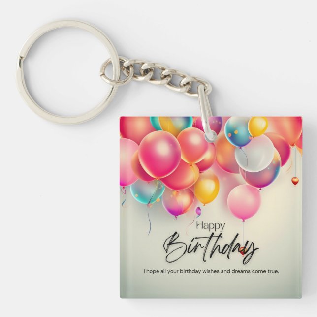 Colourful Birthday Wishes Key Ring (Front)