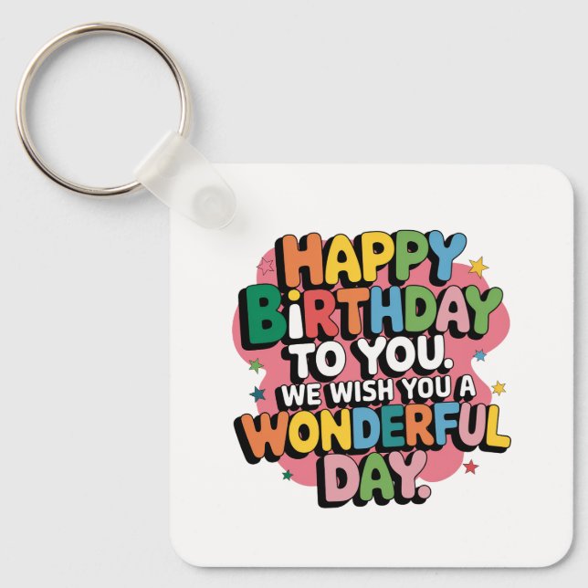 Colourful Birthday Wishes Key Ring (Front)