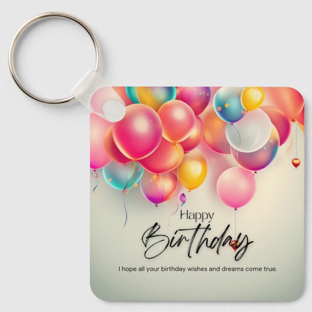 Colourful Birthday Wishes Key Ring (Front)