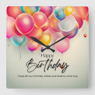 Colourful Birthday Wishes Square Wall Clock