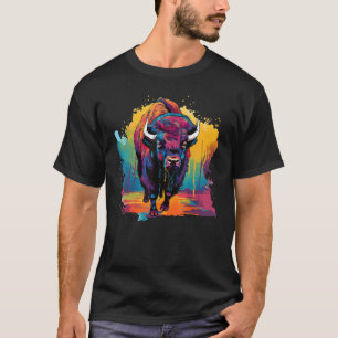 Colourful Bison American Buffalo Lover Splash Art T-Shirt