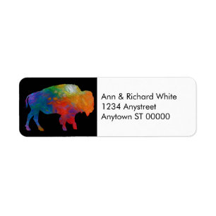 Colourful Bison Art on Black And White Return Address Label