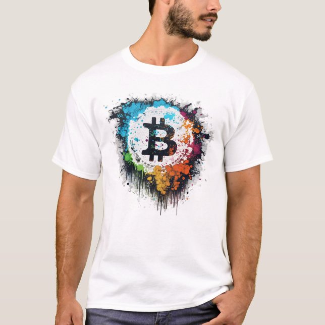 Colourful Bitcoin Logo Design white T-Shirt (Front)