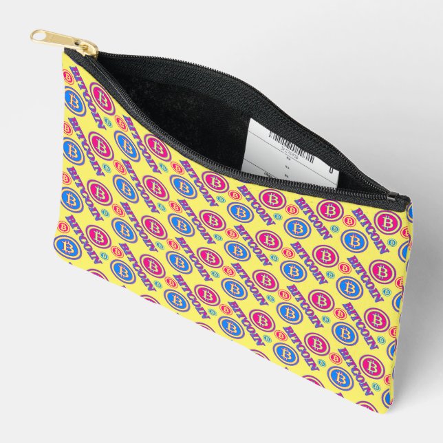 Colourful Bitcoin Pattern Accessory Pouch (Open)