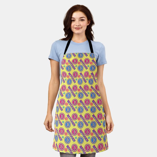 Colourful Bitcoin Pattern Apron (Worn)