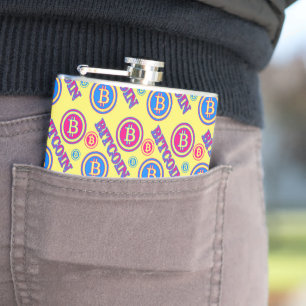 Colourful Bitcoin Pattern Hip Flask