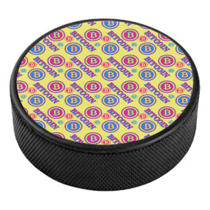 Colourful Bitcoin Pattern Hockey Puck