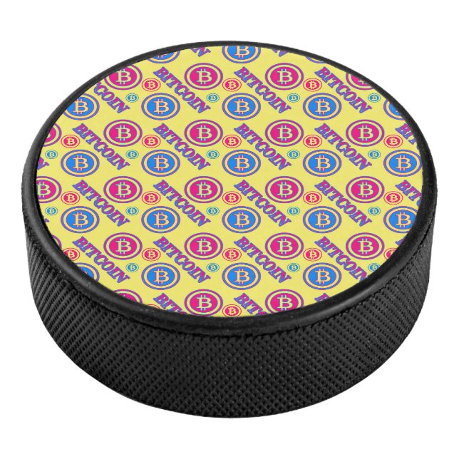 Colourful Bitcoin Pattern Hockey Puck (3/4)