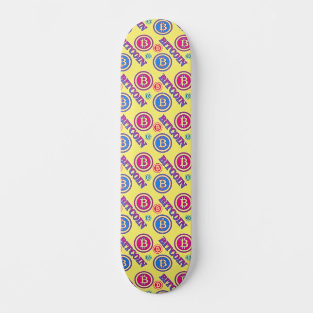Colourful Bitcoin Pattern Skateboard (Front)