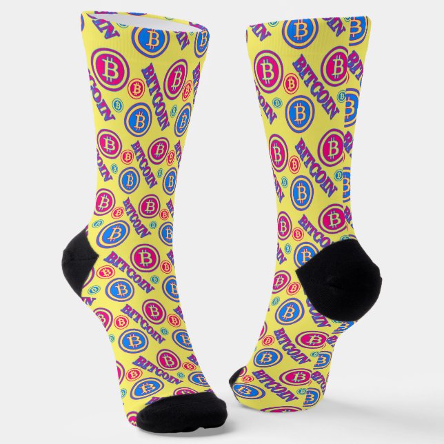 Colourful Bitcoin Pattern Socks (Angled)