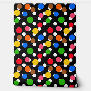 Colourful Black Background Polka Dots Wallpaper
