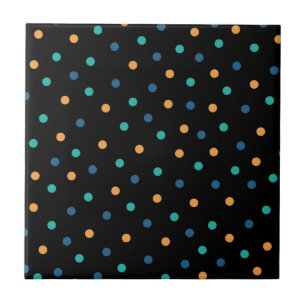 Colourful Black Background Polkadot Pattern Ceramic Tile