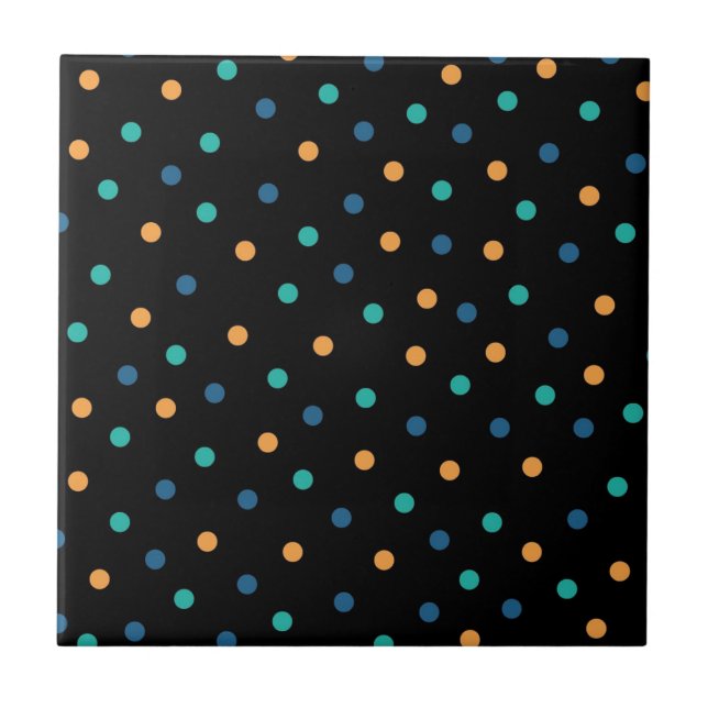 Colourful Black Background Polkadot Pattern Ceramic Tile (Front)