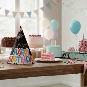 colourful black birthday party hat