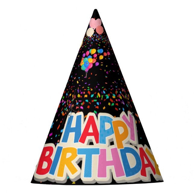colourful black birthday party hat (Front)