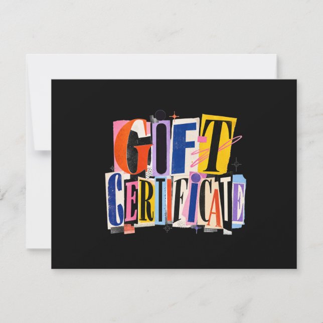 Colourful Black Business Gift Certificate (Front)