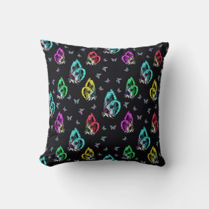 Colourful Black Butterfly Pattern Design Cushion