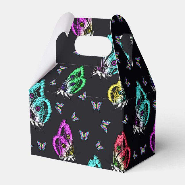 Colourful Black Butterfly Pattern Design Favour Box (Front Side)