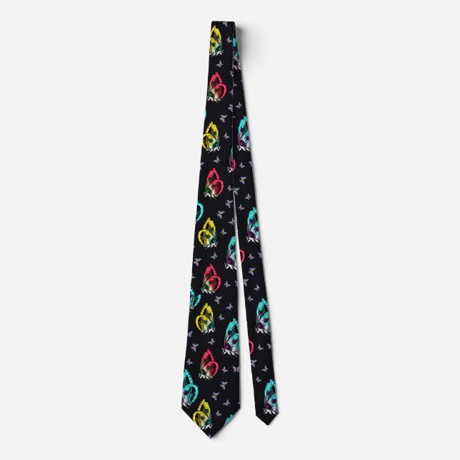 Colourful Black Butterfly Pattern Design Tie (Front)