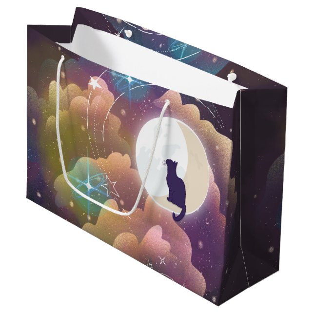 Colourful Black Cat Crescent Moon Large Gift Bag (Front Angled)