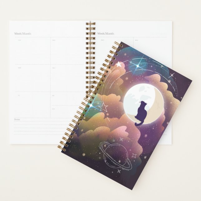 Colourful Black Cat Crescent Moon Planner (Display)