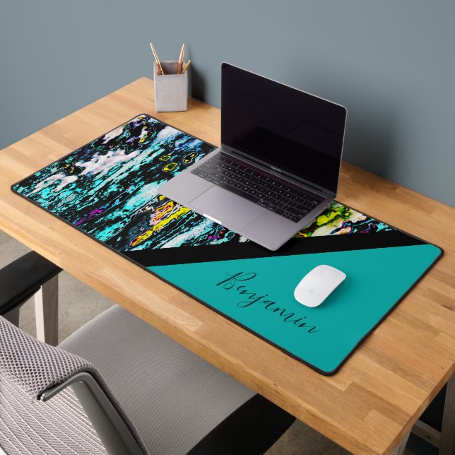 colourful + black chic cool marble desk mat (Office 2)
