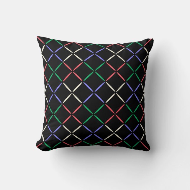 Colourful Black Diamond Pattern Cute Modern Trendy Cushion (Front)