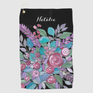 Colourful Black Floral Ladies Golf Golf Towel