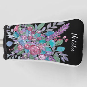 Colourful Black Floral Ladies Golf Head Cover