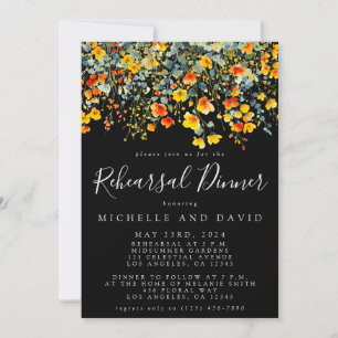 Colourful Black Floral Wedding Rehearsal Dinner Invitation