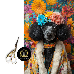 Colourful Black French Poodle Portrait Decoupage Tissue Paper