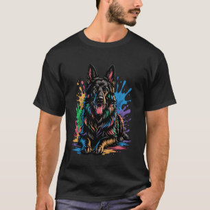 Colourful Black German Shepherd Dog Vibrant Paint T-Shirt