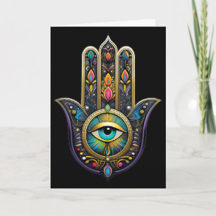 Colourful Black Gold Hamsa w/ Turquoise Third Eye Card