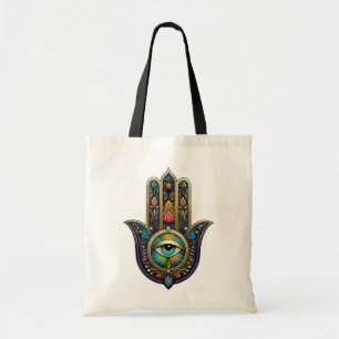 Colourful Black Gold Hamsa w/ Turquoise Third Eye Tote Bag