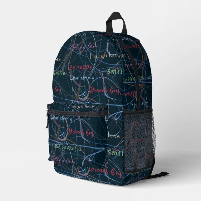 Colourful & Black Lettering & Abstraction Printed Backpack (Back Corner Right)