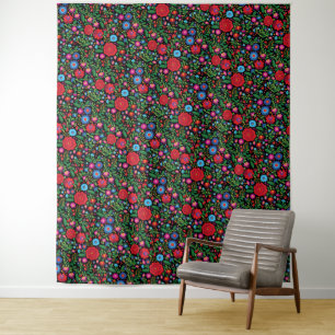 Colourful Black Mexican Embroidery Pattern Tapestry