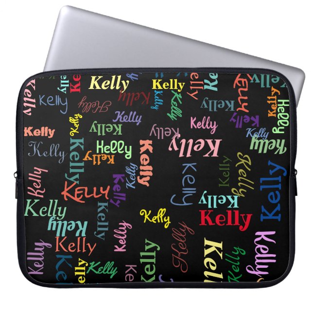 Colourful Black Monogrammed First Name Fun Cute Laptop Sleeve (Front)