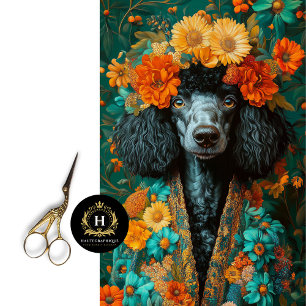 Colourful Black Poodle Portrait Decoupage Tissue Paper