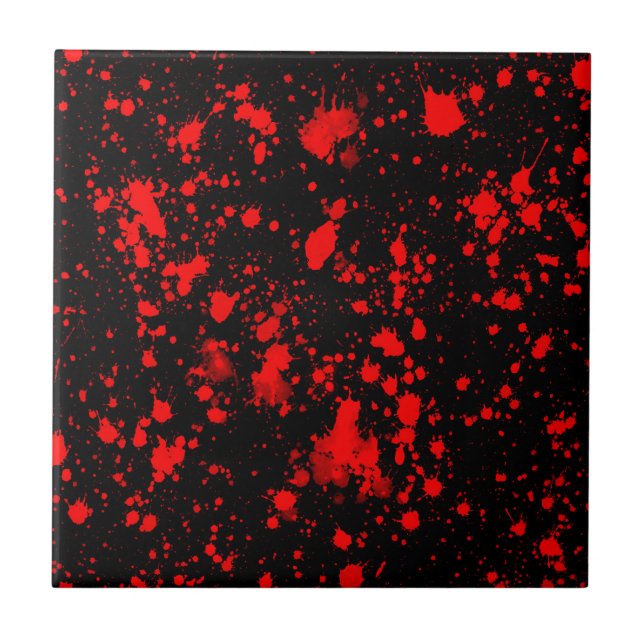 Colourful Black Red Paint Splatter Artistic Splash Ceramic Tile (Front)