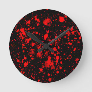 Colourful Black Red Paint Splatter Artistic Splash Round Clock