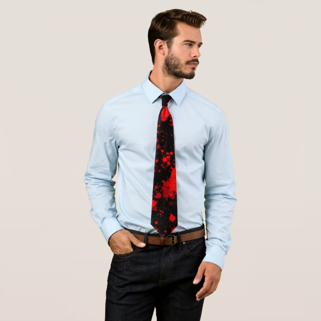 Colourful Black Red Paint Splatter Artistic Splash Tie (In Situ)