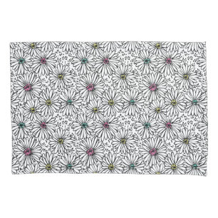 Colourful Black + White Daisies Pattern  Pillowcase