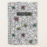 Colourful Black   White Daisies Pattern Planner<br><div class="desc">Pattern with illustrations of black and white daisies with colourful centres in yellow,  pink and blue.</div>