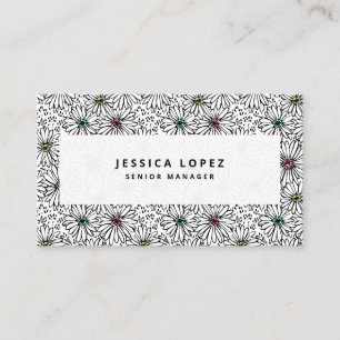 Colourful Black + White Daisy Pattern Professional Business Card