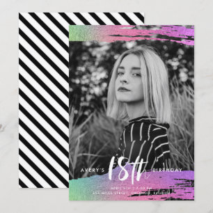 Colourful Black White Photo 18th Birthday Invitation