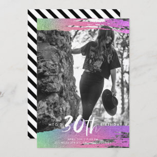 Colourful Black White Photo 30th Birthday Invitation